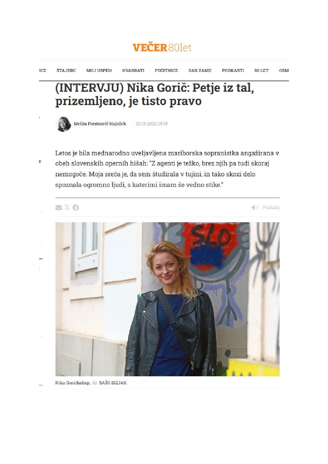 Petje iz tal, prizemljeno, je tisto pravo, intervju z Niko Gorič Večer 23. 6. 2022 Petje iz tal, prizemljeno, je tisto pravo, intervju z Niko Gorič_Večer_23. 6. 2022