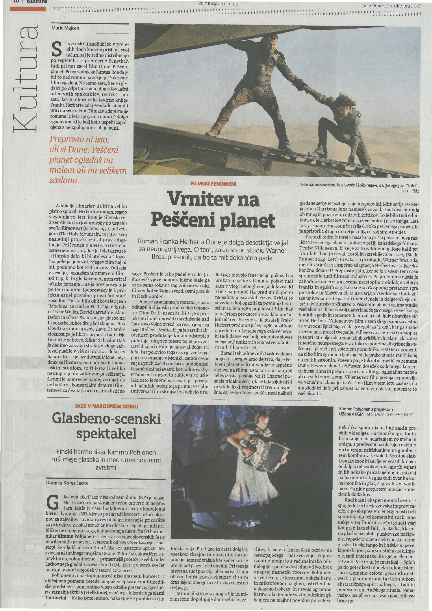 kritika   Kimmo Pohjonen   Večer, 25. 10. 2021 ORIG KM_C454e-20211102113905