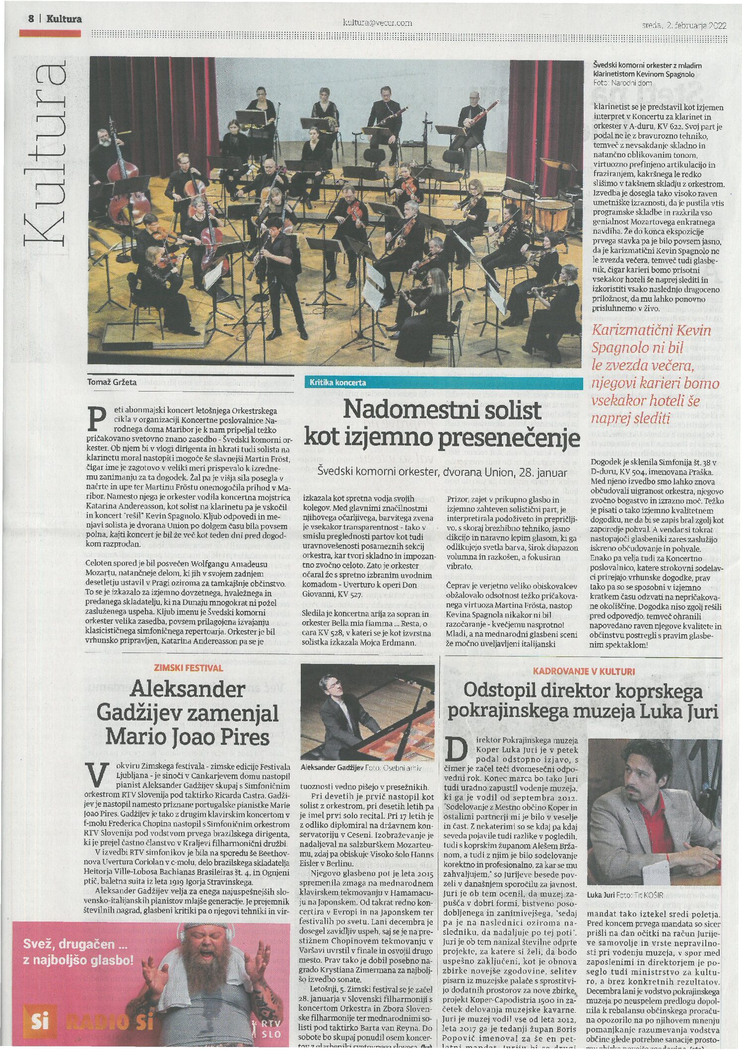 kritika   Švedski komorni orkester   Večer, 2. 2. 2022 KM_C454e-20220202125602
