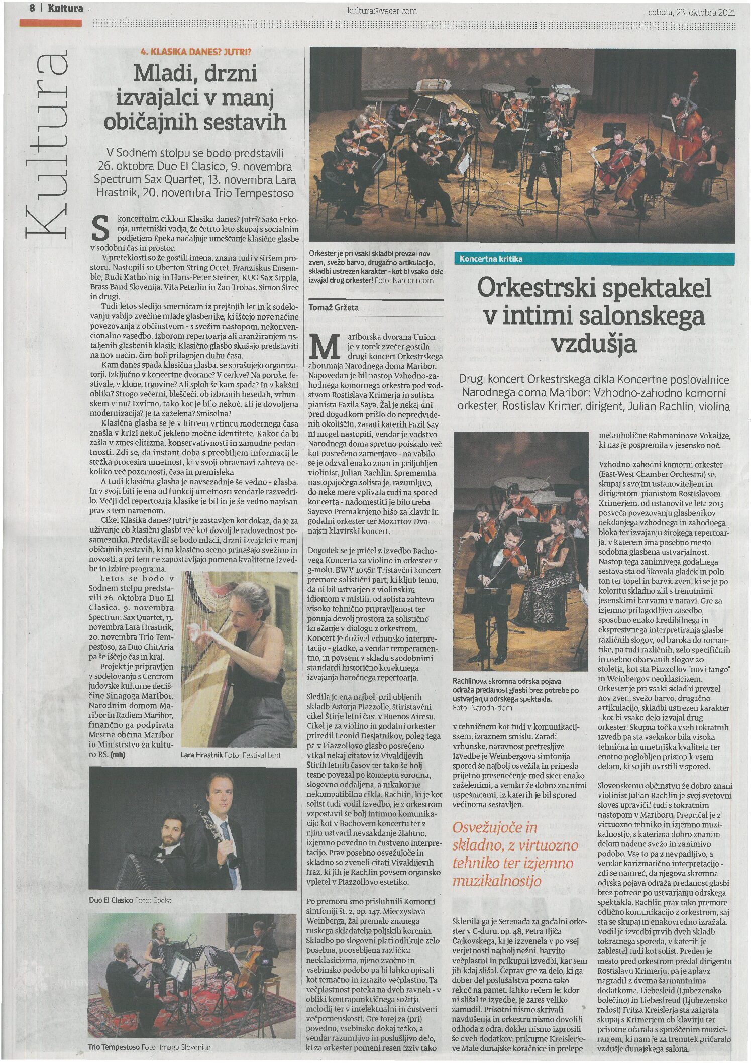 kritika   Vzhodno zahodni komorni orkester   Večer, 23. 10. 2021 ORIG KM_C454e-20211102114009
