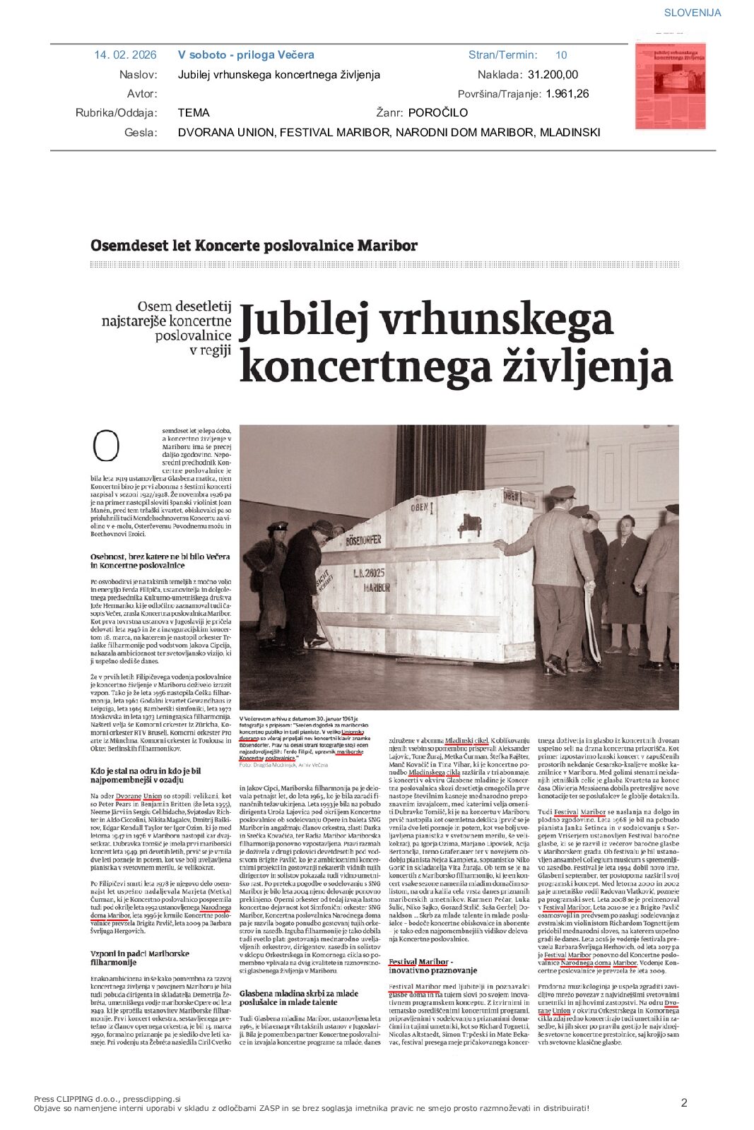 Jubilej vrhunskega koncertnega življenja