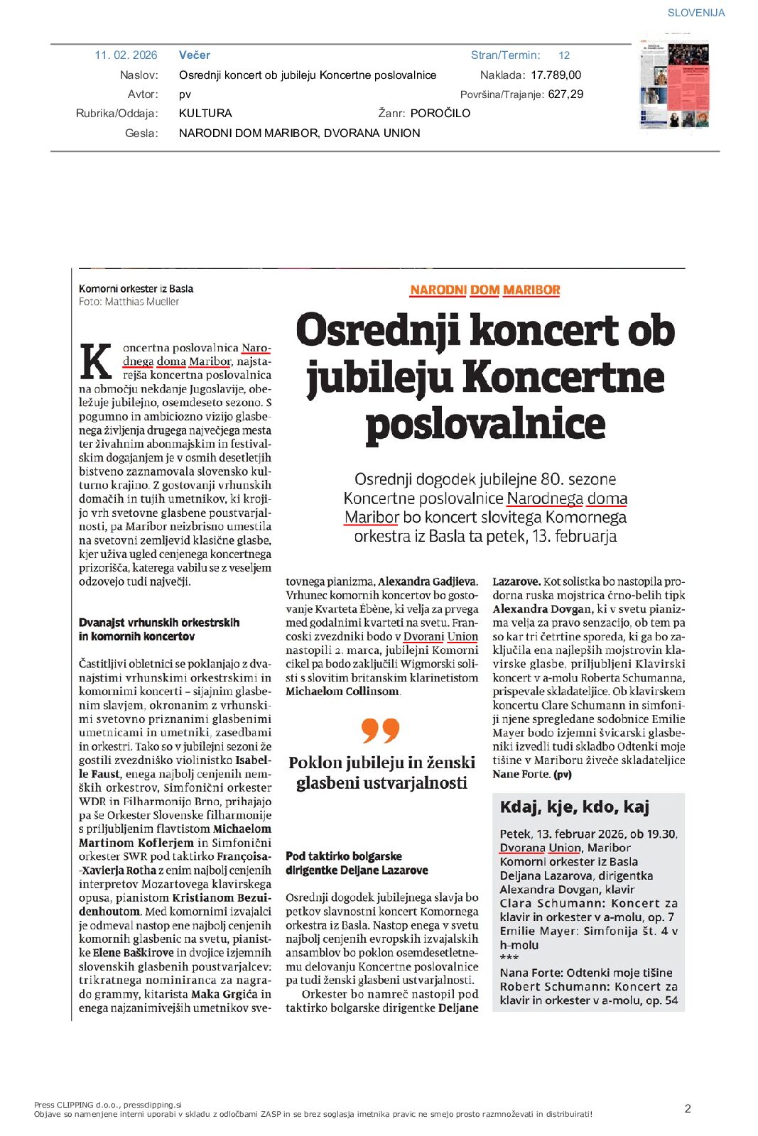 Osrednji koncert ob jubileju Koncertne poslovalnice